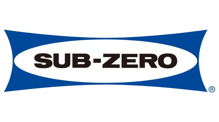 Un logotipo de Sub-Zero azul y blanco sobre un fondo blanco.