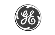 The ge logo is black and white and has a swirl in the middle.