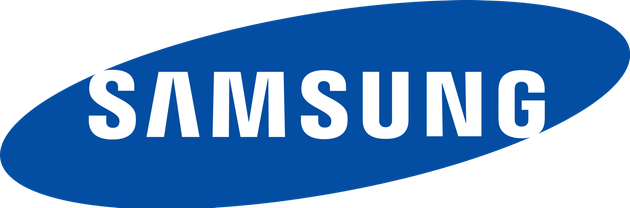 A blue samsung logo on a white background