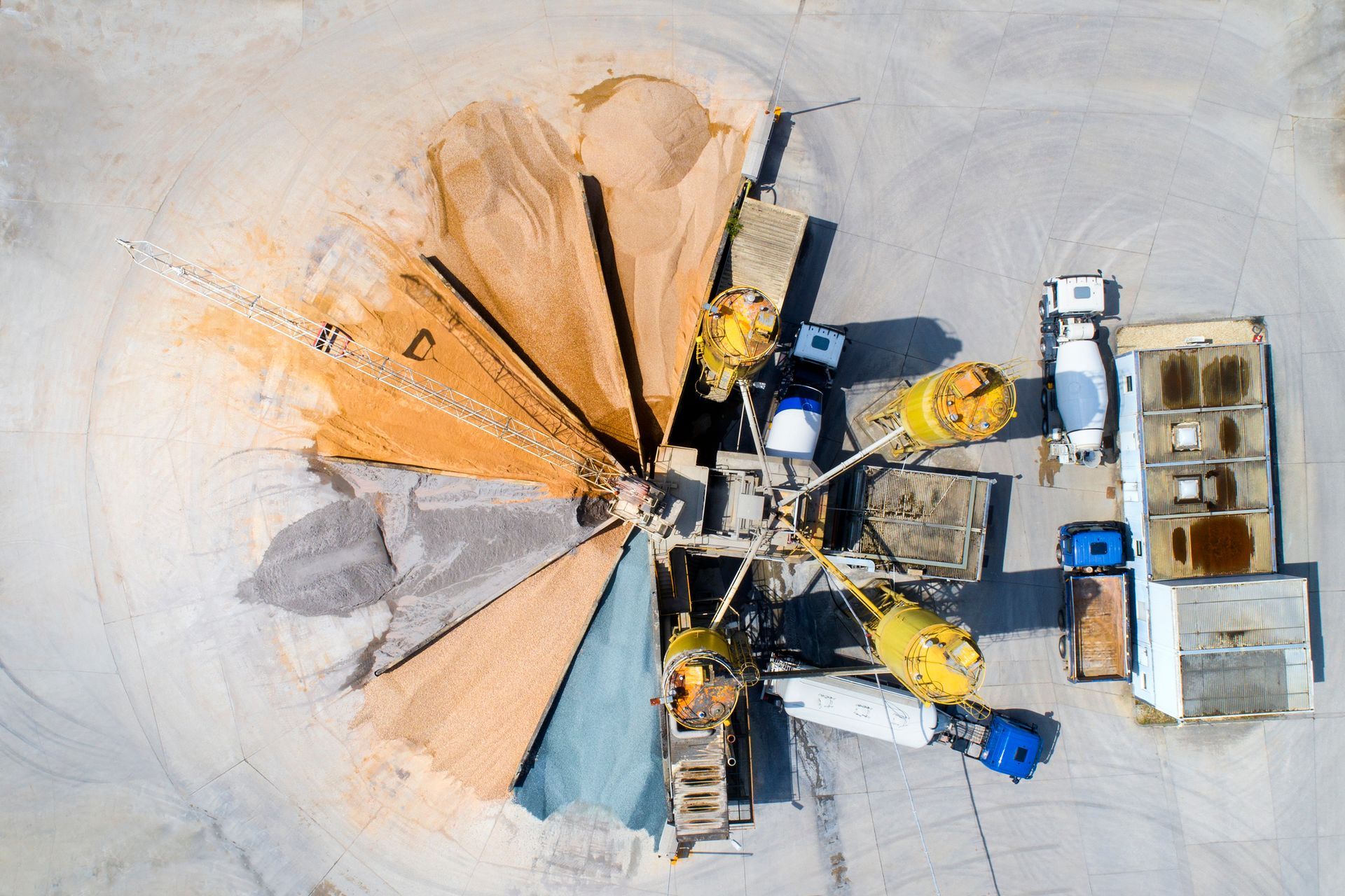 Aerial view of a gravel and sand supply on the construction site Aerial view of a gravel and sand supply on the construction site