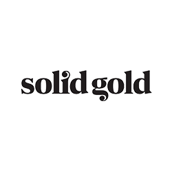 A black and white logo for solid gold on a white background.