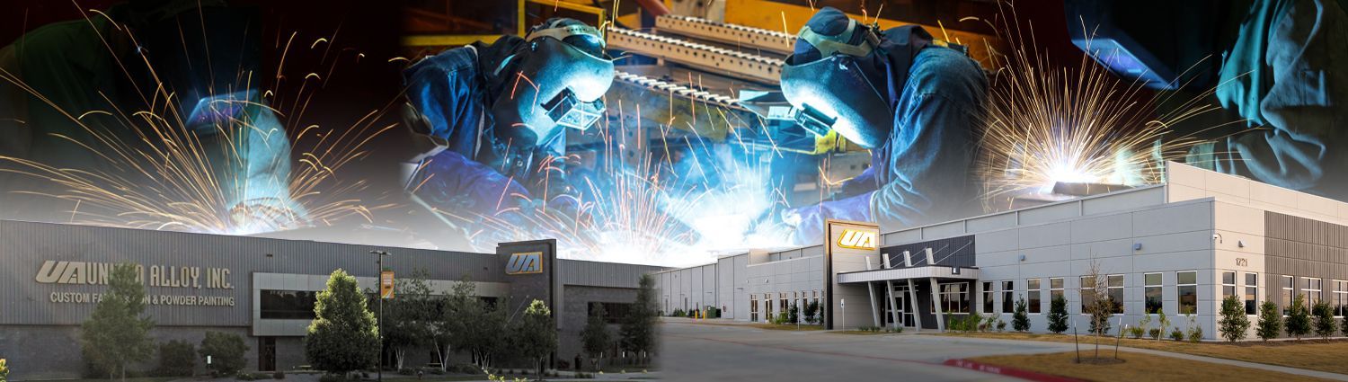 Welder performing metal fabrication at United Alloy factory.