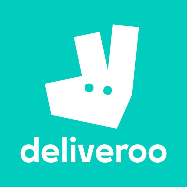 Uno sfondo blu con un logo bianco per deliveroo