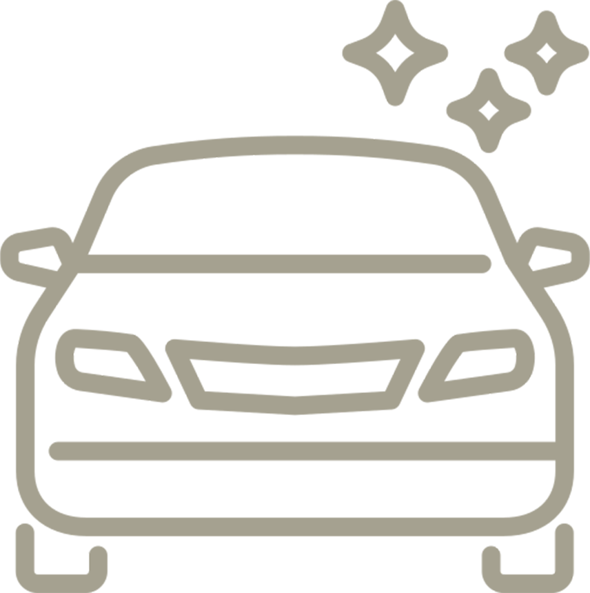 A line drawing of a car with sparkles coming out of it.