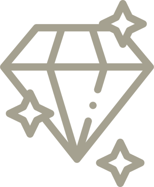 A diamond with two stars around it on a white background.