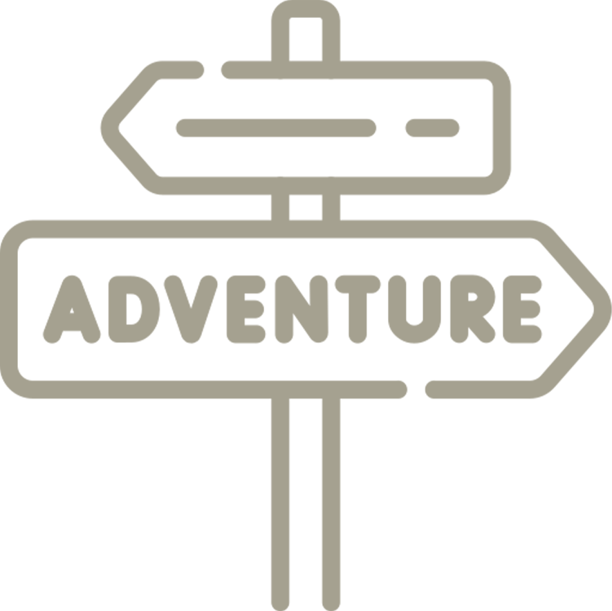 A sign that says adventure on it with two arrows pointing in opposite directions.