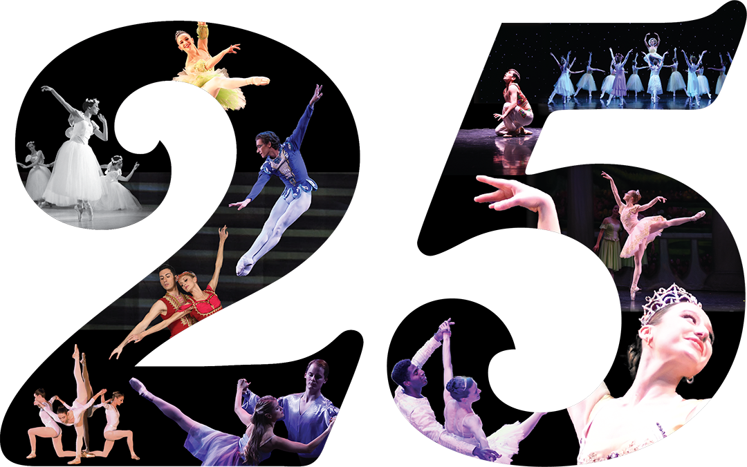 a collage of ballet dancers in the number 25