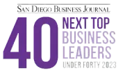 A logo for the san diego business journal next top business leaders under forty 2023