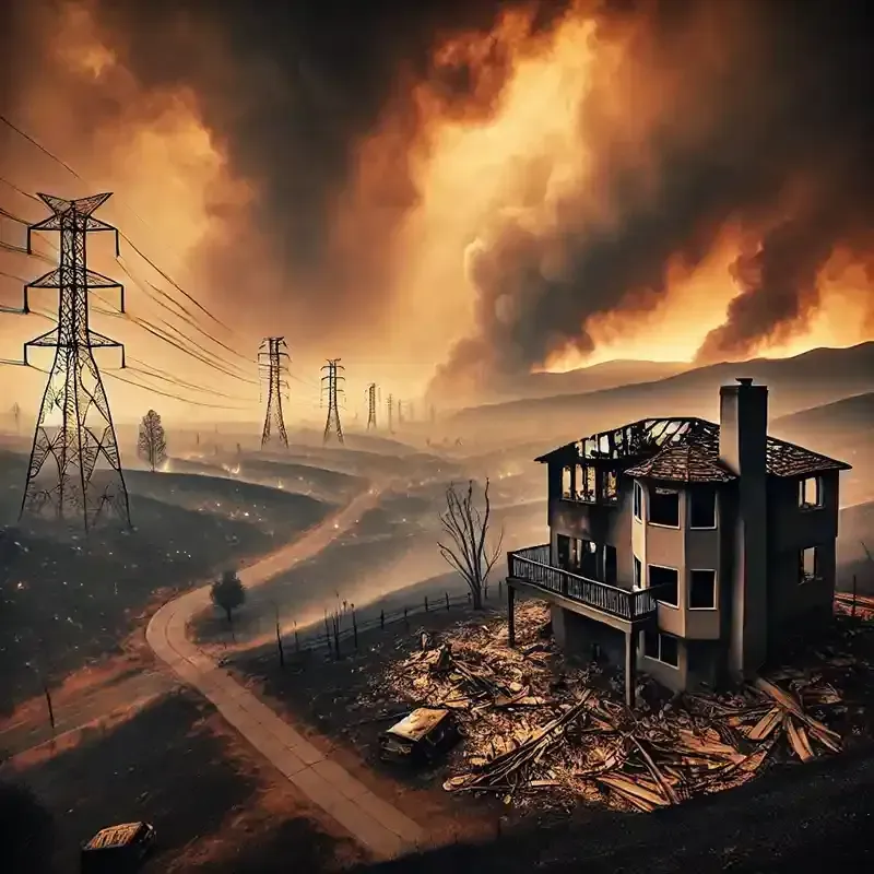 A view of the devastation to a home and the surrounding land from the California wildfires.