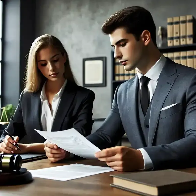 A man and a woman are sitting at a table looking at a piece of paper.