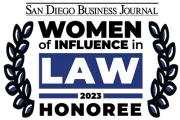 A logo for the san diego business journal women of influence in law.