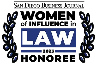 A logo for the san diego business journal women of influence in law.