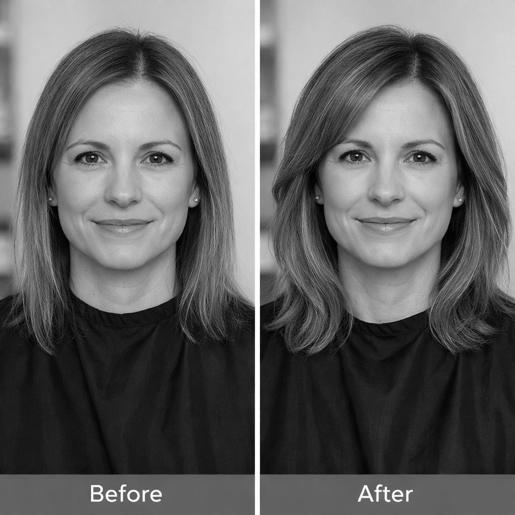 Woman with long, straight hair on the left, styled with a layered, wavy style on the right.