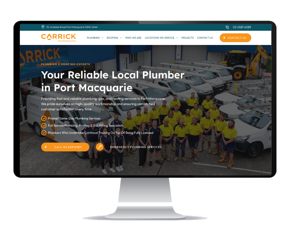 Plumbing web design for Carrick Plumbing & Roofing designed by Social Space