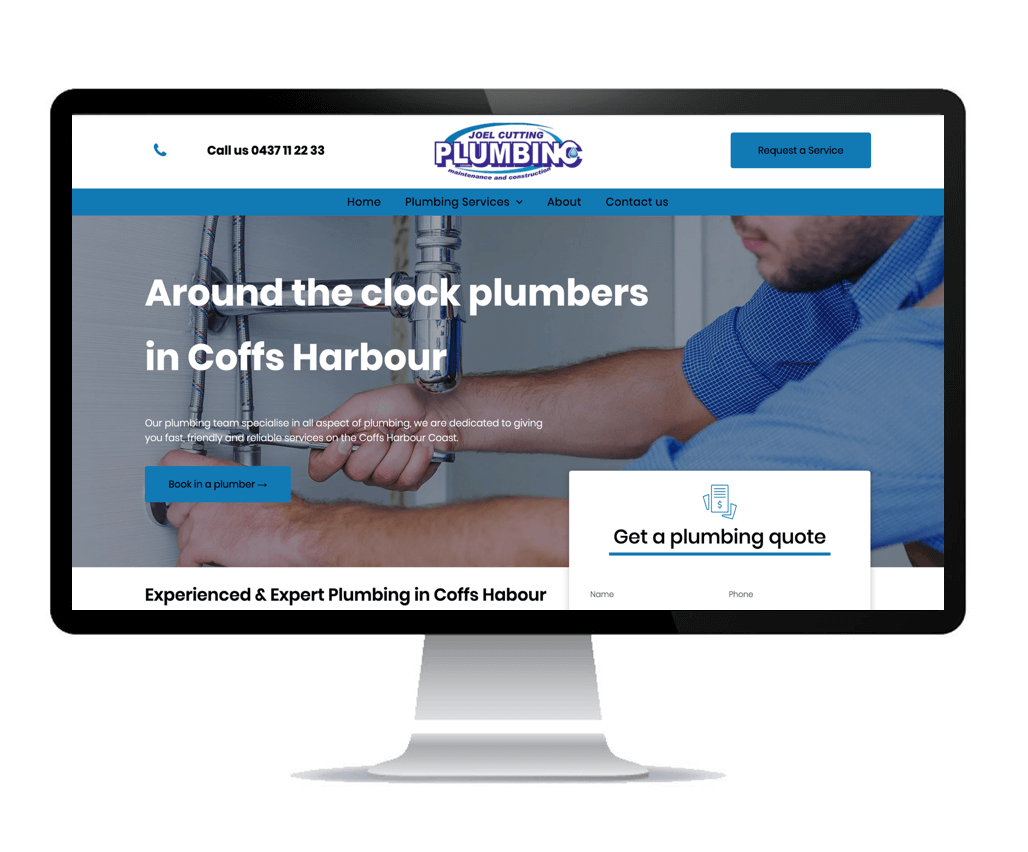 Example plumbing website for a Port Maquarie client, web design is displayed on a desktop computer