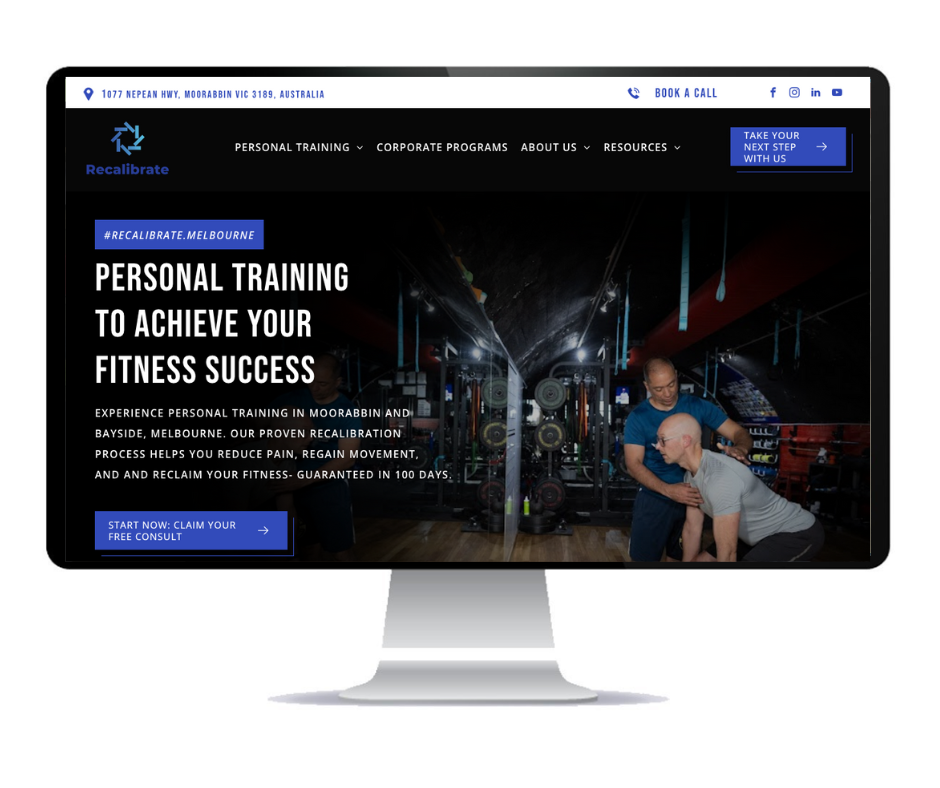 Example personal training website for a Melbourne client, image on a desktop computer