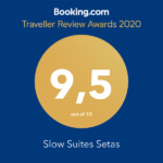 Insignia de los premios Booking.com Traveller Review Awards 2020, círculo dorado con puntuación de 9,5.