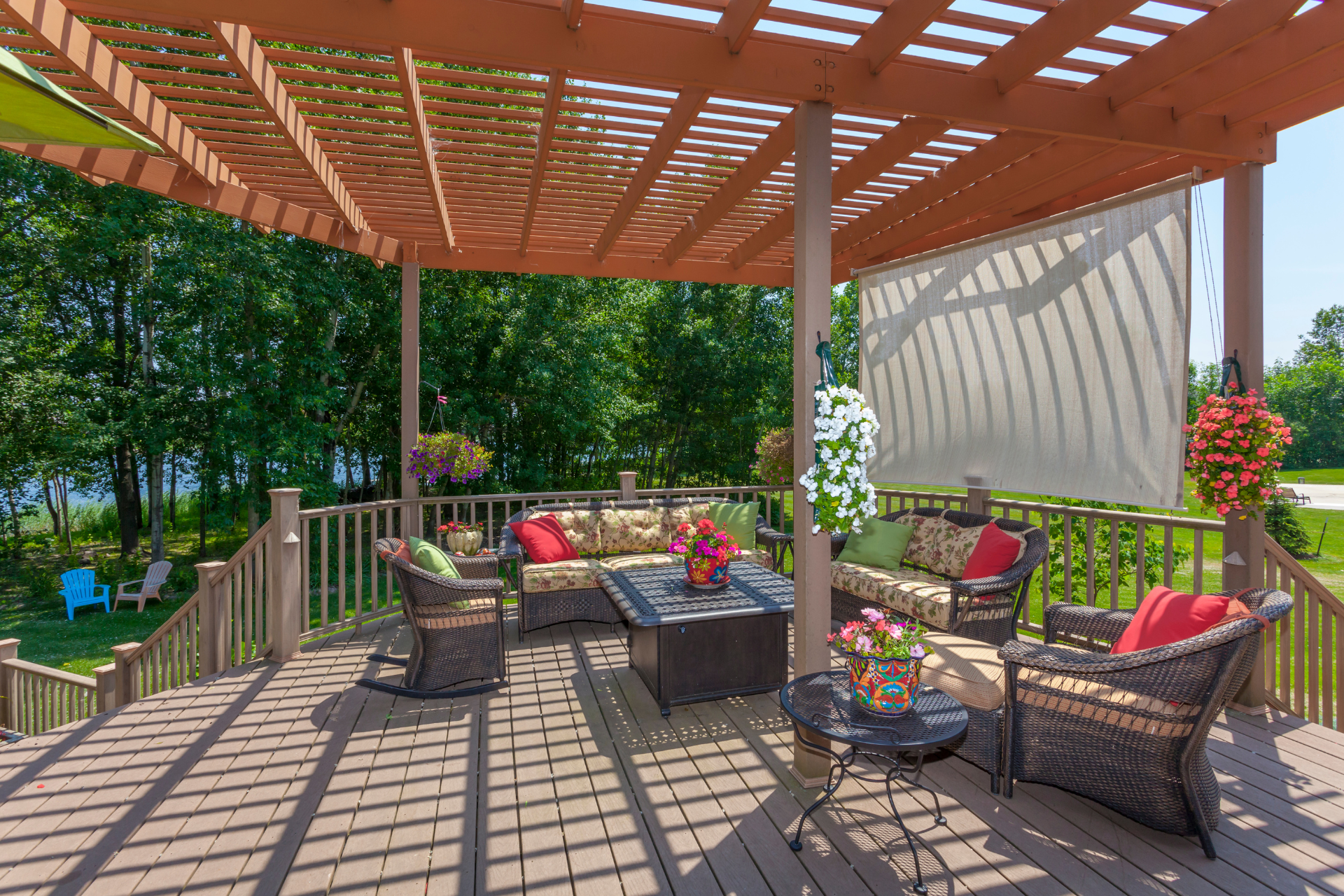a custom built deck with pergola