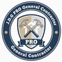 Logo for J.D.G. PRO General Contractor: Shield with crossed hammers, "PRO" banner, surrounded by text, blue and tan.