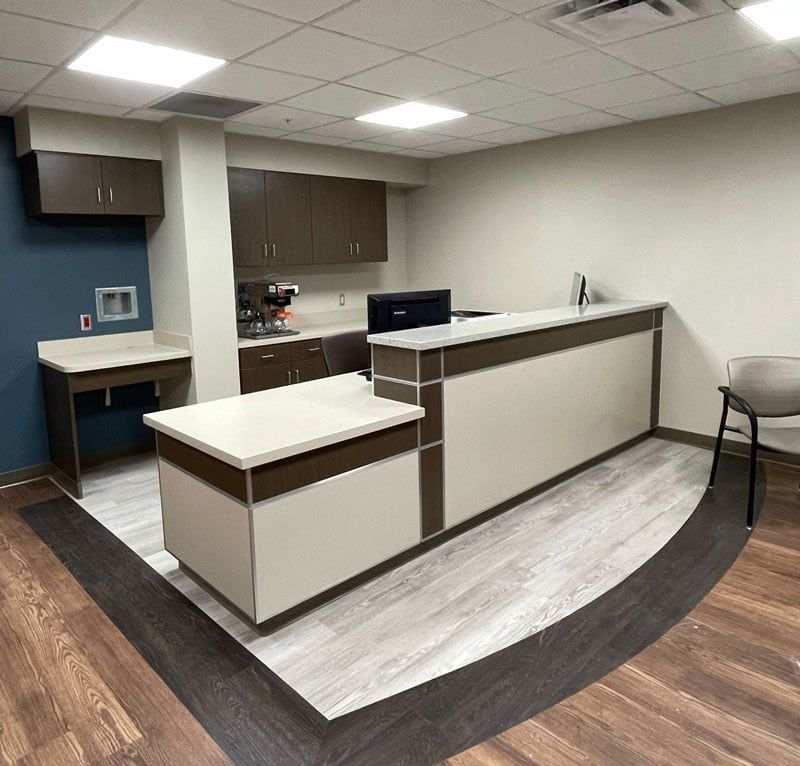 white and brown desk