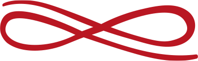 A red infinity symbol on a white background.