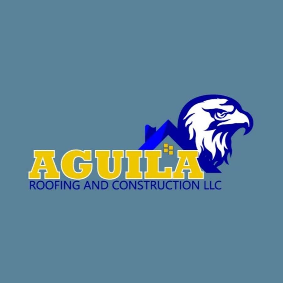 Aguila Roofing and Construction LLC logo with blue eagle and yellow lettering on a blue background