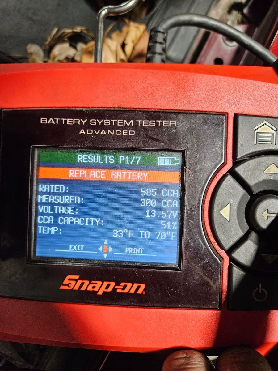 A Snap-on battery tester showing 