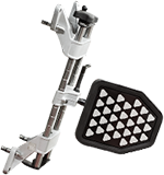 Wheel alignment tool, silver metal frame with a black and white pad.