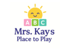 Logo for Mrs. Kays Place to Play: smiling sun, ABC blocks, text in purple.