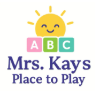 Logo for Mrs. Kays Place to Play: smiling sun, ABC blocks, text in purple.