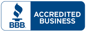 BBB Accredited Business logo in blue and white with a torch icon