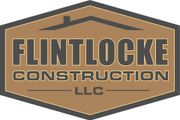 Flintlocke Construction LLC logo in brown and tan hexagon badge with bold lettering