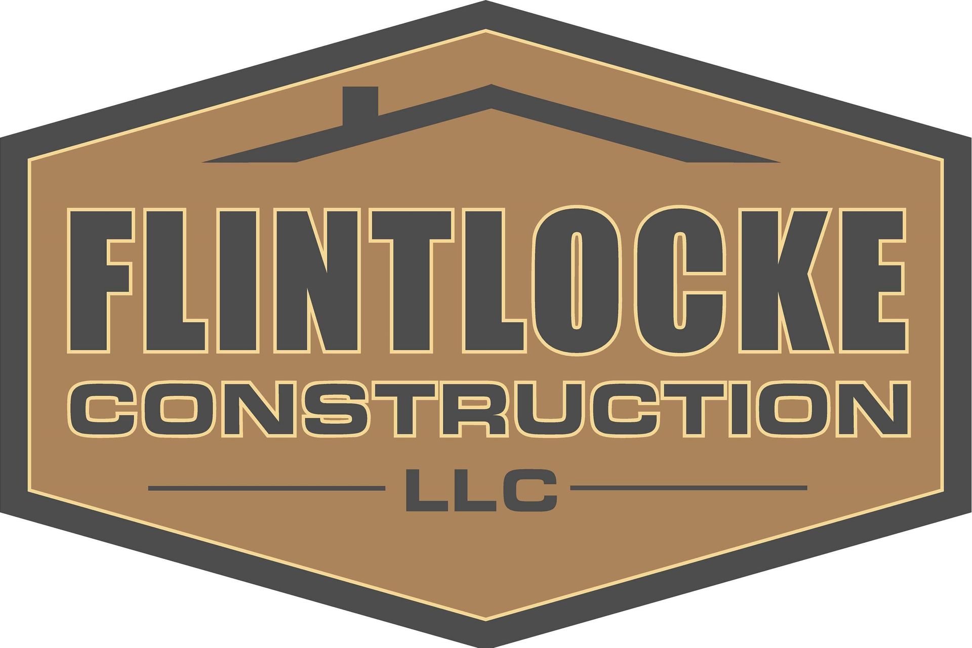 Flintlocke Construction LLC logo in brown and tan hexagon badge with bold lettering