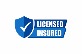 Blue shield icon with a white checkmark and the words “LICENSED INSURED” in white on a blue banner