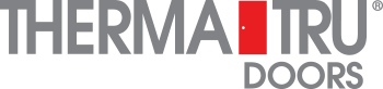 Therma-Tru Doors logo in gray and red with a red door icon
