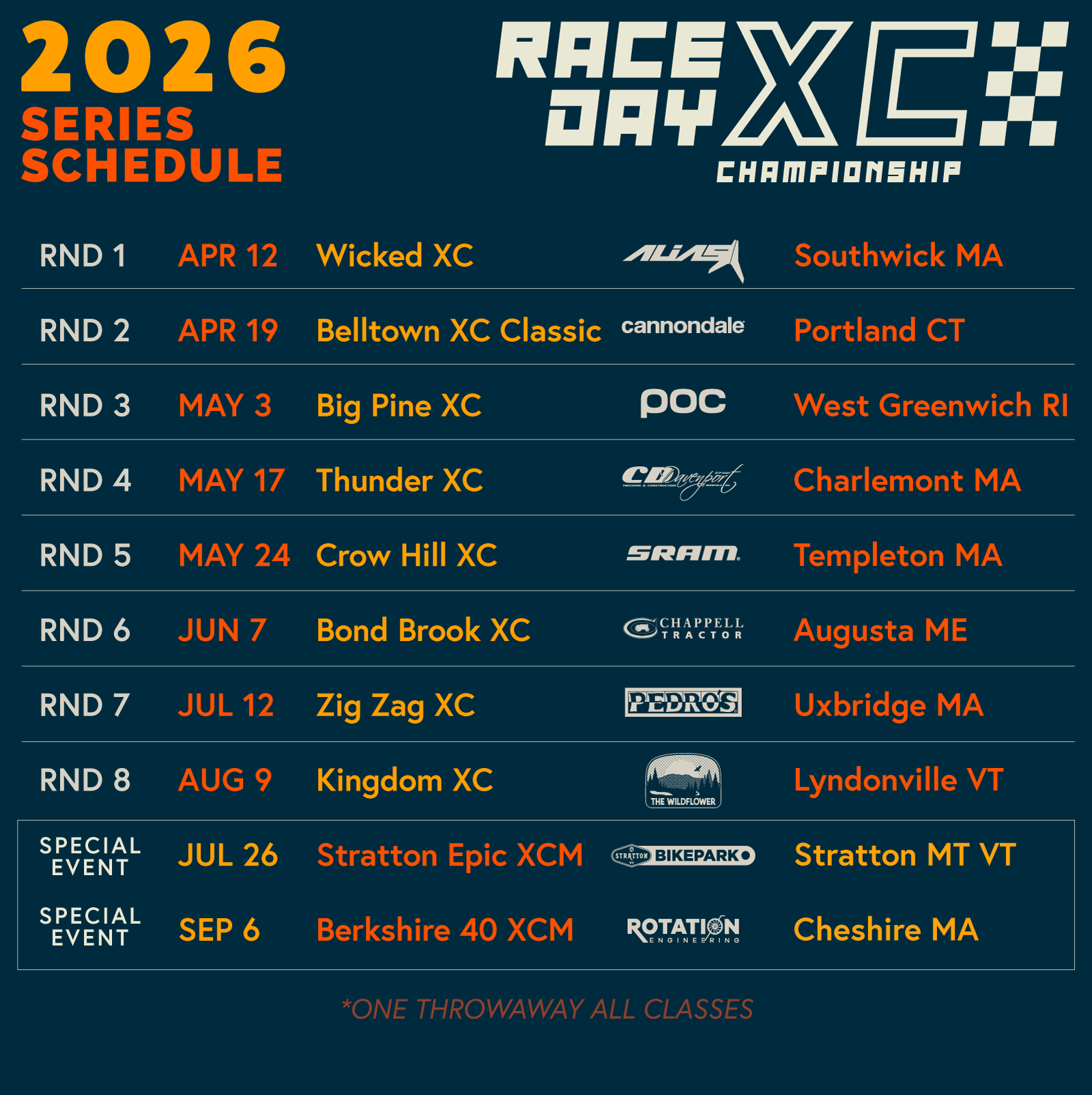 Race Day XC: 2026 Schedule