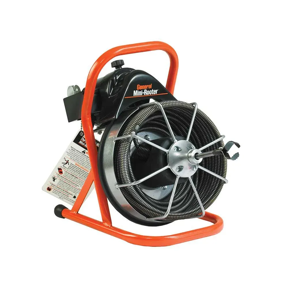 An orange and black drain cleaner with a hose attached to it.