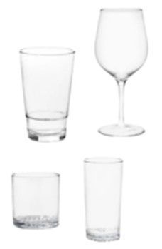 Four different types of clear glasses on a white background