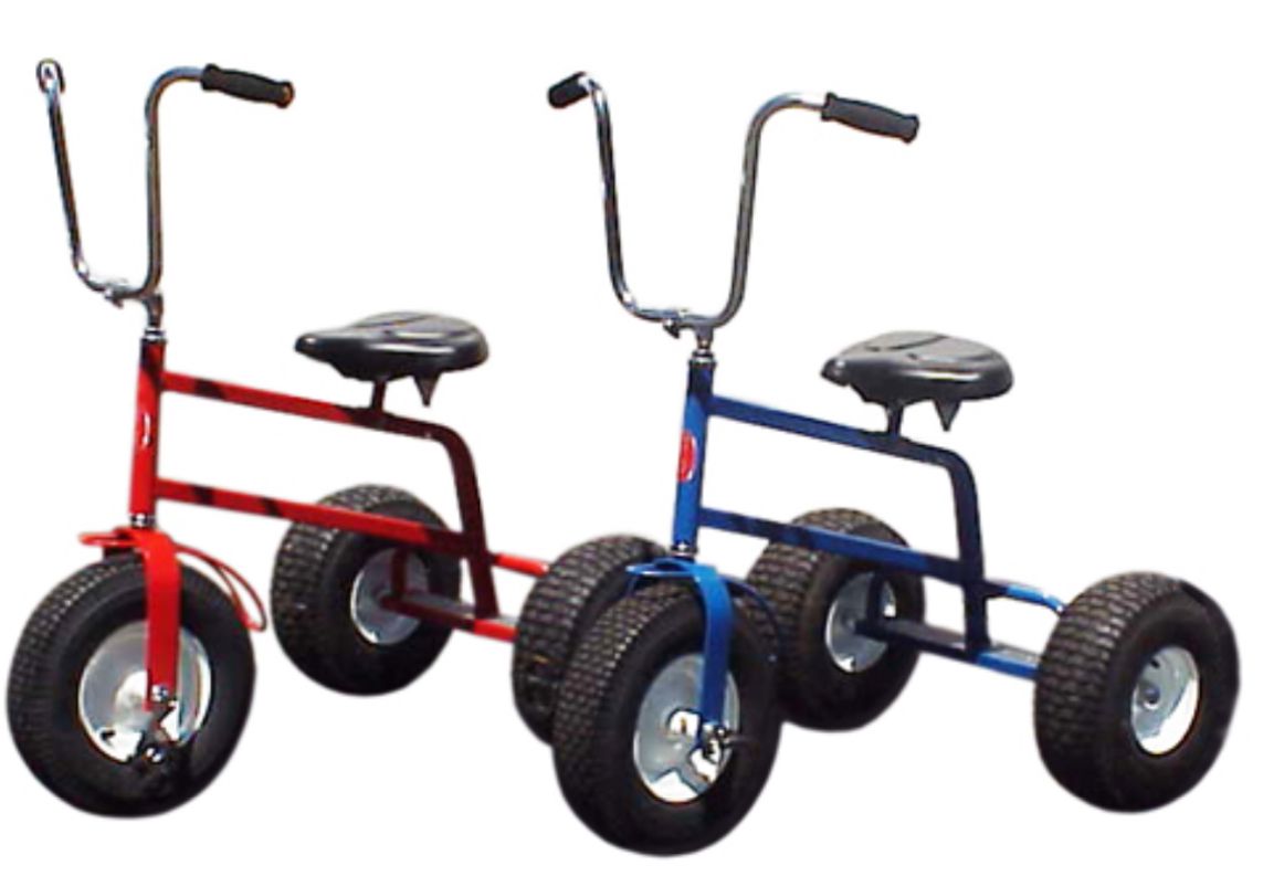 A red and a blue tricycle on a white background