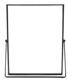 A picture frame with a black frame and a white background.