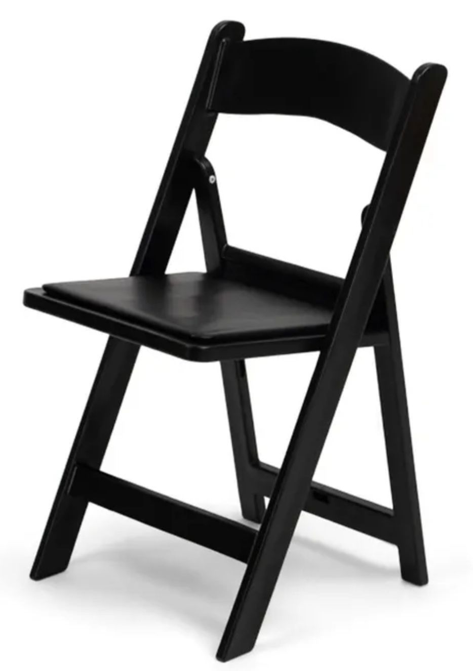 A black folding chair on a white background