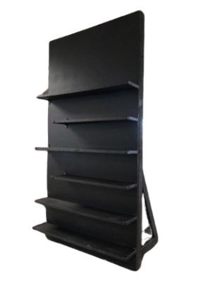 A black shelf with shelves on a white background.