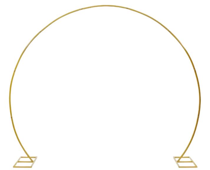 A gold metal arch on a white background.