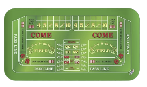 A green craps table that says come on it