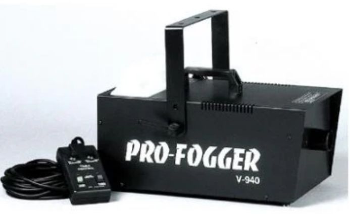 A pro fogger with a remote control attached to it