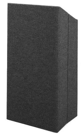 A black box is sitting on a white surface.