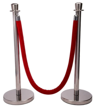 A silver pole with a red rope attached to it