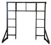 A metal frame with a ladder attached to it on a white background.