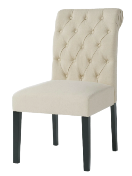 A white chair with black legs on a white background