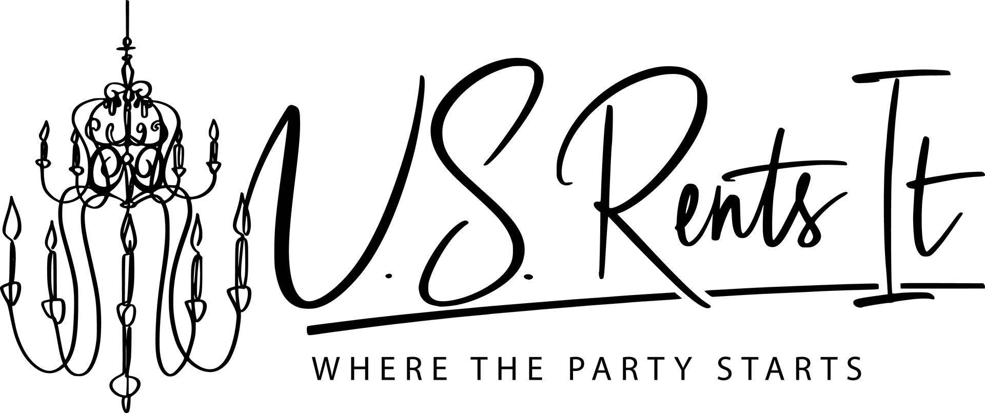A black and white logo for us rents it where the party starts.